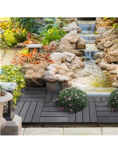 Outsunny WPC Interlocking Decking Tiles, Pack of 11 Interlocking Patio Paving Slabs, 30 x 30 x 2.2 cm, Grey 2