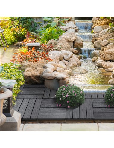 Outsunny WPC Interlocking Decking Tiles, Pack of 11 Interlocking Patio Paving Slabs, 30 x 30 x 2.2 cm, Grey