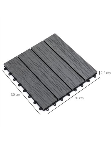 Outsunny WPC Interlocking Decking Tiles, Pack of 11 Interlocking Patio Paving Slabs, 30 x 30 x 2.2 cm, Grey