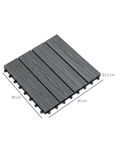 Outsunny WPC Interlocking Decking Tiles, Pack of 11 Interlocking Patio Paving Slabs, 30 x 30 x 2.2 cm, Grey - pic 200387 | FastDaddyshop