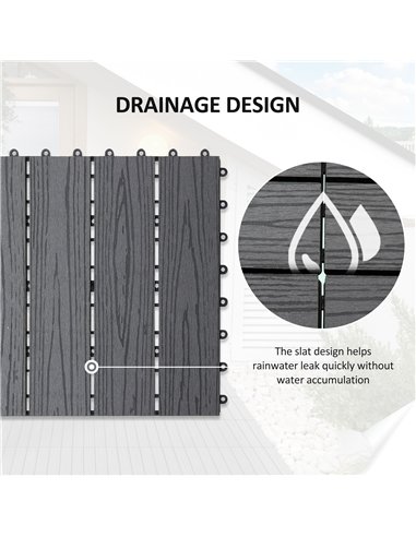 Outsunny WPC Interlocking Decking Tiles, Pack of 11 Interlocking Patio Paving Slabs, 30 x 30 x 2.2 cm, Grey