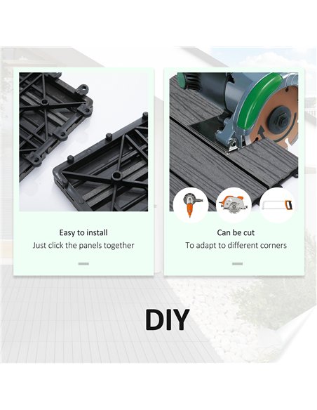 Outsunny WPC Interlocking Decking Tiles, Pack of 11 Interlocking Patio Paving Slabs, 30 x 30 x 2.2 cm, Grey - pic 200390 | FastDaddyshop