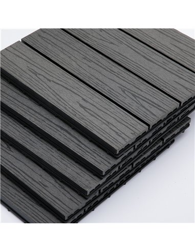 Outsunny WPC Interlocking Decking Tiles, Pack of 11 Interlocking Patio Paving Slabs, 30 x 30 x 2.2 cm, Grey