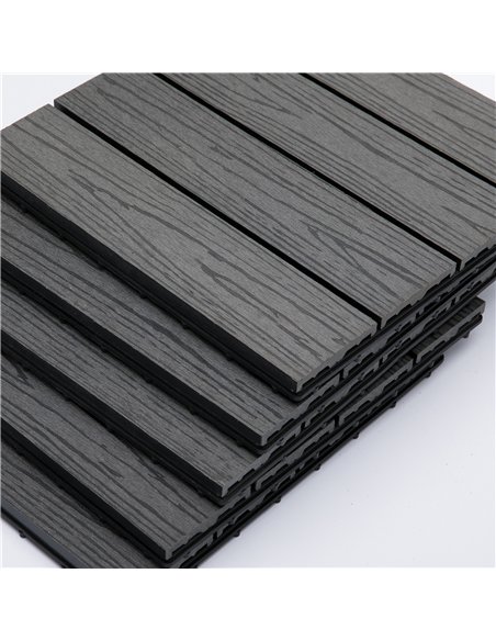 Outsunny WPC Interlocking Decking Tiles, Pack of 11 Interlocking Patio Paving Slabs, 30 x 30 x 2.2 cm, Grey - pic 200392 | FastDaddyshop