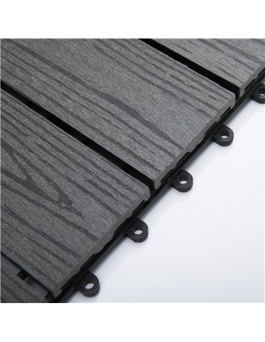 Outsunny WPC Interlocking Decking Tiles, Pack of 11 Interlocking Patio Paving Slabs, 30 x 30 x 2.2 cm, Grey