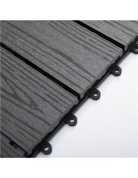 Outsunny WPC Interlocking Decking Tiles, Pack of 11 Interlocking Patio Paving Slabs, 30 x 30 x 2.2 cm, Grey - pic 200393 | FastDaddyshop