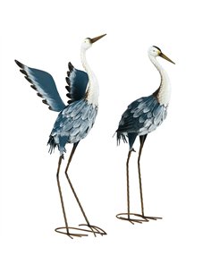 Outsunny Heron Garden Statues, Standing Garden Ornament, Metal Garden Gift with Stakes, Blue & White