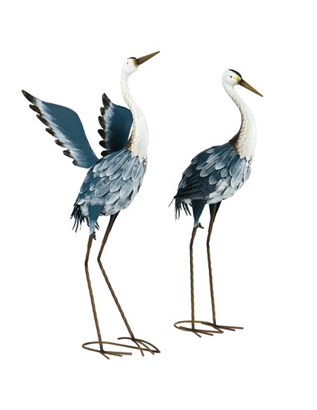 Outsunny Heron Garden Statues, Standing Garden Ornament, Metal Garden Gift with Stakes, Blue & White - pic 200403 | FastDaddyshop