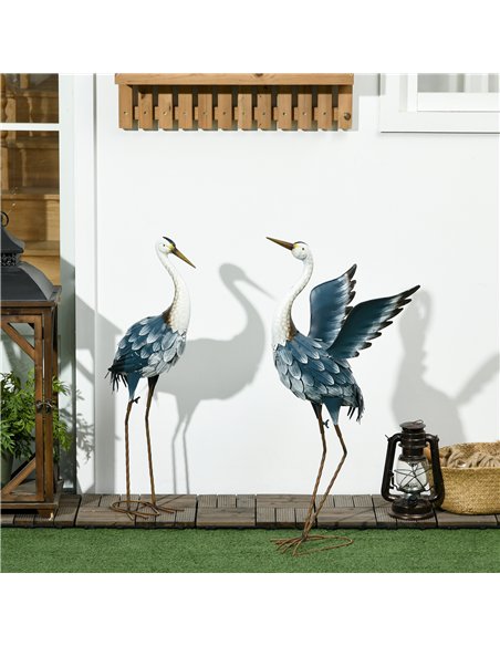Outsunny Heron Garden Statues, Standing Garden Ornament, Metal Garden Gift with Stakes, Blue & White - pic 200404 | FastDaddyshop