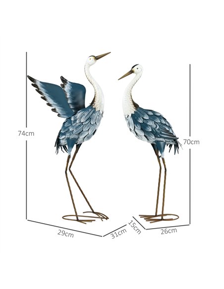 Outsunny Heron Garden Statues, Standing Garden Ornament, Metal Garden Gift with Stakes, Blue & White - pic 200405 | FastDaddyshop