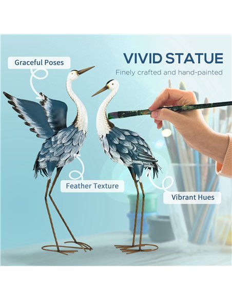 Outsunny Heron Garden Statues, Standing Garden Ornament, Metal Garden Gift with Stakes, Blue & White - pic 200406 | FastDaddyshop