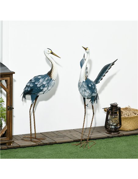 Outsunny Heron Garden Statues, Standing Garden Ornament, Metal Garden Gift with Stakes, Blue & White - pic 200409 | FastDaddyshop