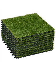 Outsunny 10-Piece Artificial Grass Set, Weatherproof Turf Tiles, 25mm Pile Height, Outdoor Carpet for Garden, Balcony & Patio, 3