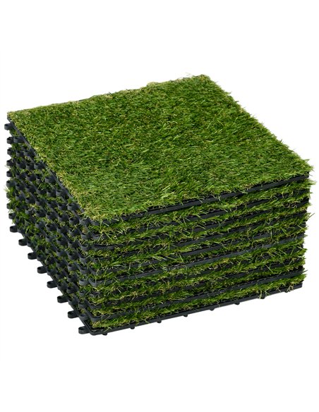 Outsunny 10-Piece Artificial Grass Set, Weatherproof Turf Tiles, 25mm Pile Height, Outdoor Carpet for Garden, Balcony & Patio, 3 - pic 200412 | FastDaddyshop