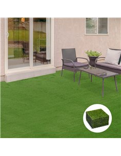 Outsunny 10-Piece Artificial Grass Set, Weatherproof Turf Tiles, 25mm Pile Height, Outdoor Carpet for Garden, Balcony & Patio, 3 2