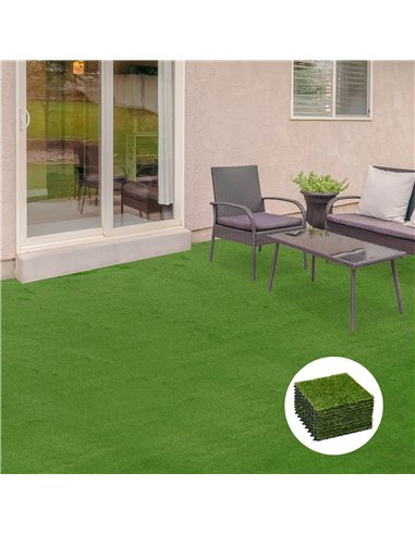 Outsunny 10-Piece Artificial Grass Set, Weatherproof Turf Tiles, 25mm Pile Height, Outdoor Carpet for Garden, Balcony & Patio, 3