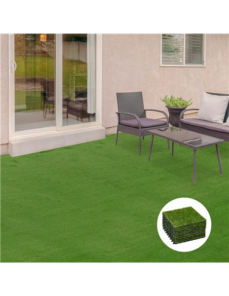 Outsunny 10-Piece Artificial Grass Set, Weatherproof Turf Tiles, 25mm Pile Height, Outdoor Carpet for Garden, Balcony & Patio, 3 - pic 200413 | FastDaddyshop