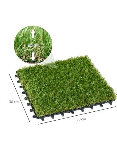 Outsunny 10-Piece Artificial Grass Set, Weatherproof Turf Tiles, 25mm Pile Height, Outdoor Carpet for Garden, Balcony & Patio, 3