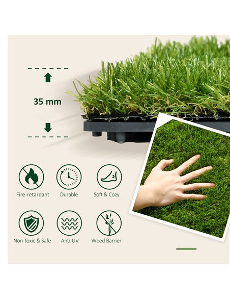 Outsunny 10-Piece Artificial Grass Set, Weatherproof Turf Tiles, 25mm Pile Height, Outdoor Carpet for Garden, Balcony & Patio, 3 - pic 200415 | FastDaddyshop