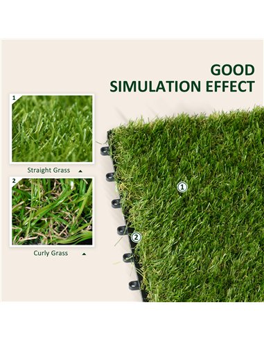 Outsunny 10-Piece Artificial Grass Set, Weatherproof Turf Tiles, 25mm Pile Height, Outdoor Carpet for Garden, Balcony & Patio, 3