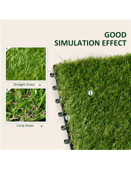 Outsunny 10-Piece Artificial Grass Set, Weatherproof Turf Tiles, 25mm Pile Height, Outdoor Carpet for Garden, Balcony & Patio, 3 - pic 200417 | FastDaddyshop