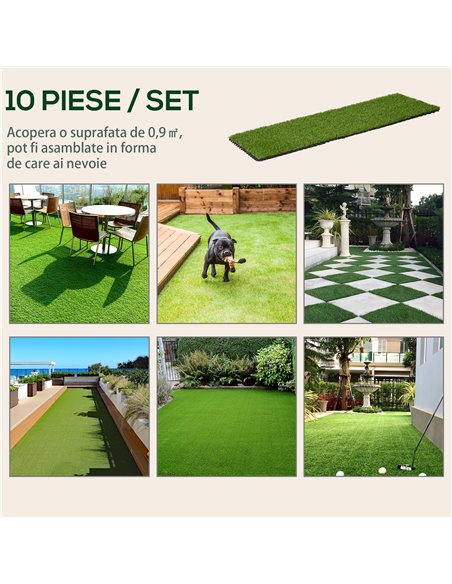 Outsunny 10-Piece Artificial Grass Set, Weatherproof Turf Tiles, 25mm Pile Height, Outdoor Carpet for Garden, Balcony & Patio, 3 - pic 200418 | FastDaddyshop
