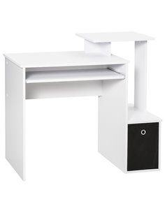 HOMCOM Computer PC Desk with Sliding Keyboard Tray Storage Drawer Shelf, White
