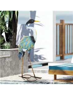 Outsunny Heron Garden Statue, Standing Garden Ornament, Metal Garden Gift with Stakes, 28 x 17 x 63 cm, Multi-Colour 2