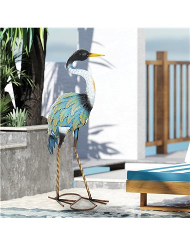Outsunny Heron Garden Statue, Standing Garden Ornament, Metal Garden Gift with Stakes, 28 x 17 x 63 cm, Multi-Colour
