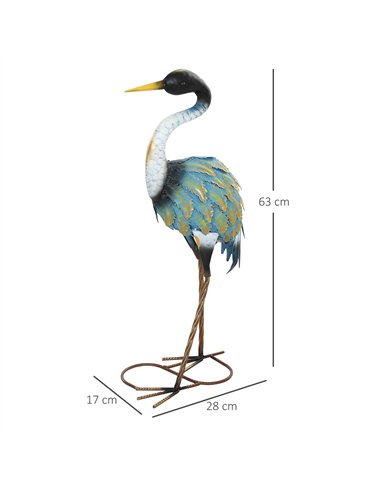 Outsunny Heron Garden Statue, Standing Garden Ornament, Metal Garden Gift with Stakes, 28 x 17 x 63 cm, Multi-Colour