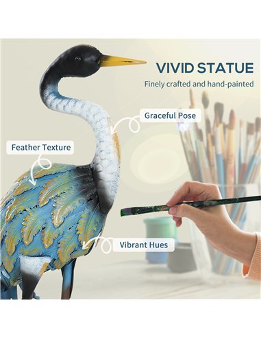 Outsunny Heron Garden Statue, Standing Garden Ornament, Metal Garden Gift with Stakes, 28 x 17 x 63 cm, Multi-Colour