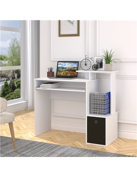 HOMCOM Computer PC Desk with Sliding Keyboard Tray Storage Drawer Shelf, White - pic 20043 | FastDaddyshop