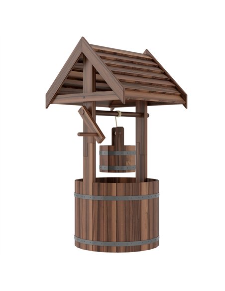 Outsunny Wood Wishing Well for Outside with Hanging Bucket, Wishing Well Planter with Drain Hole for Garden Patio, Carbonized - pic 200430 | FastDaddyshop