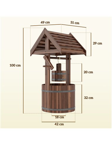 Outsunny Wood Wishing Well for Outside with Hanging Bucket, Wishing Well Planter with Drain Hole for Garden Patio, Carbonized