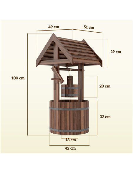Outsunny Wood Wishing Well for Outside with Hanging Bucket, Wishing Well Planter with Drain Hole for Garden Patio, Carbonized - pic 200432 | FastDaddyshop