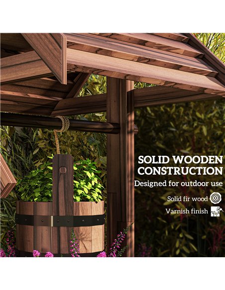 Outsunny Wood Wishing Well for Outside with Hanging Bucket, Wishing Well Planter with Drain Hole for Garden Patio, Carbonized - pic 200435 | FastDaddyshop