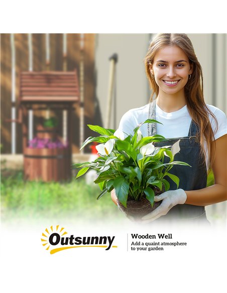 Outsunny Wood Wishing Well for Outside with Hanging Bucket, Wishing Well Planter with Drain Hole for Garden Patio, Carbonized - pic 200438 | FastDaddyshop