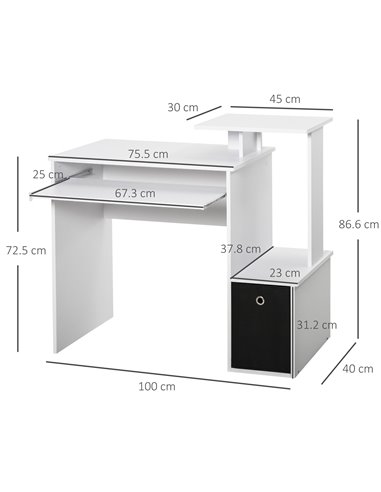 HOMCOM Computer PC Desk with Sliding Keyboard Tray Storage Drawer Shelf, White