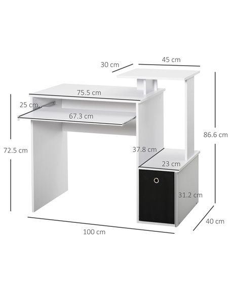 HOMCOM Computer PC Desk with Sliding Keyboard Tray Storage Drawer Shelf, White - pic 20044 | FastDaddyshop