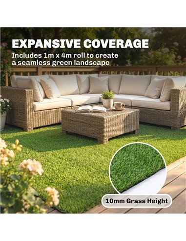 Outsunny Artificial Grass Turf Low Maintenance Realistic Lawn Pet Turf with Drain Holes for Garden 1m x 4m Green