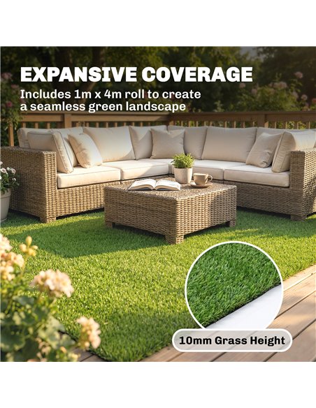 Outsunny Artificial Grass Turf Low Maintenance Realistic Lawn Pet Turf with Drain Holes for Garden 1m x 4m Green - pic 200442 | FastDaddyshop
