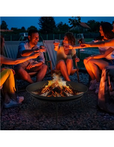 Outsunny Outdoor Fire Pit, Portable Round Firepit with Poker, for Garden, Camping, Bonfire, Picnic, Dia. 47 x 21 cm, Black