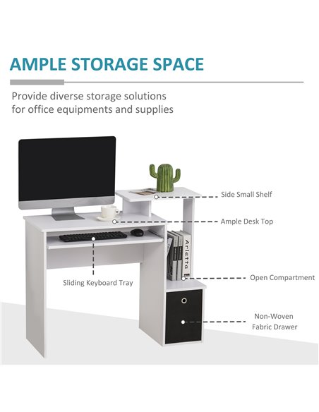 HOMCOM Computer PC Desk with Sliding Keyboard Tray Storage Drawer Shelf, White - pic 20045 | FastDaddyshop