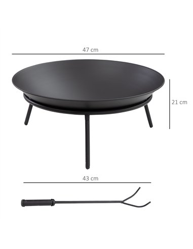 Outsunny Outdoor Fire Pit, Portable Round Firepit with Poker, for Garden, Camping, Bonfire, Picnic, Dia. 47 x 21 cm, Black