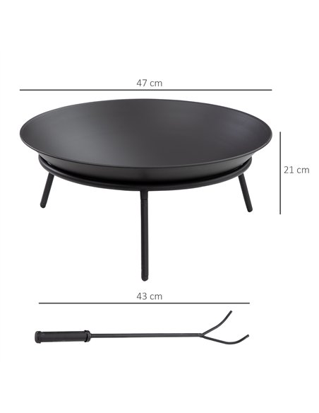 Outsunny Outdoor Fire Pit, Portable Round Firepit with Poker, for Garden, Camping, Bonfire, Picnic, Dia. 47 x 21 cm, Black - pic 200450 | FastDaddyshop
