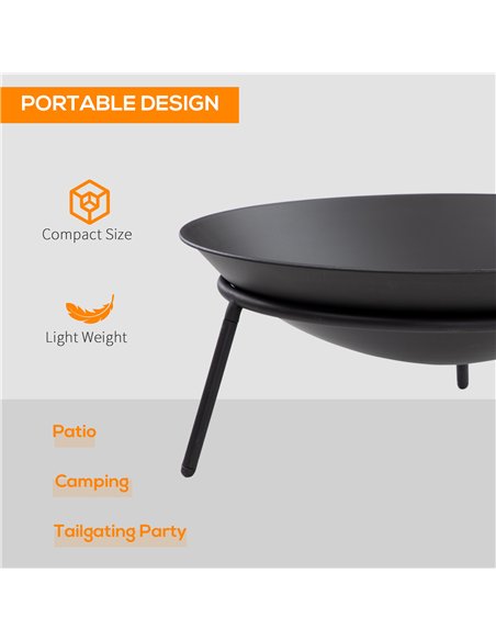 Outsunny Outdoor Fire Pit, Portable Round Firepit with Poker, for Garden, Camping, Bonfire, Picnic, Dia. 47 x 21 cm, Black - pic 200451 | FastDaddyshop