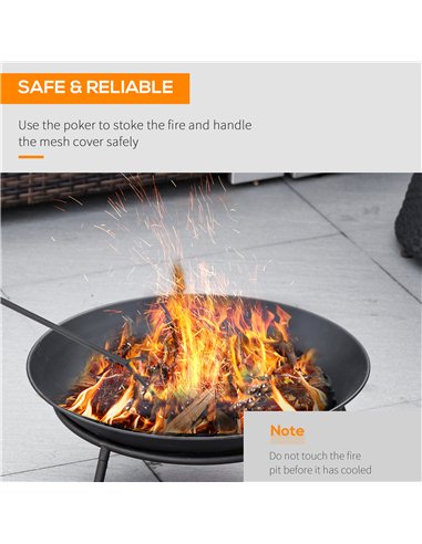 Outsunny Outdoor Fire Pit, Portable Round Firepit with Poker, for Garden, Camping, Bonfire, Picnic, Dia. 47 x 21 cm, Black