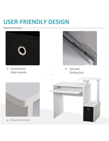 HOMCOM Compact Small Computer PC Desk with Sliding Keyboard Tray Storage Drawer Shelf Home Office Workstation Gaming Study White