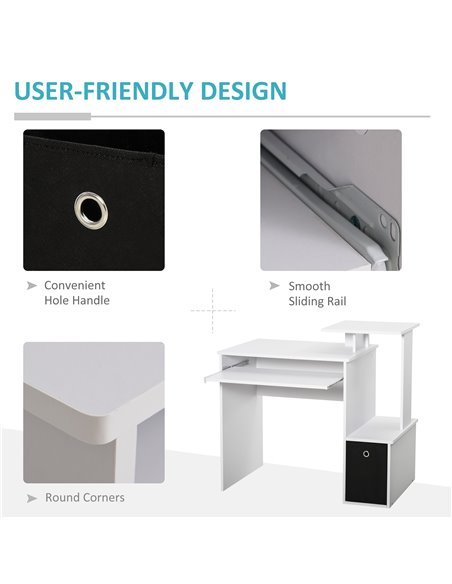 HOMCOM Compact Small Computer PC Desk with Sliding Keyboard Tray Storage Drawer Shelf Home Office Workstation Gaming Study White - pic 20046 | FastDaddyshop