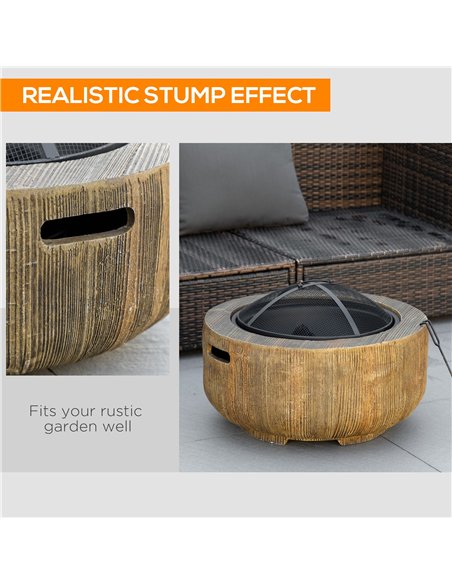 Outsunny Outdoor Fire Pit, 61.5 cm Metal Wood Burning Fireplace with Spark Cover, Poker, Woodgrain Design - pic 200460 | FastDaddyshop